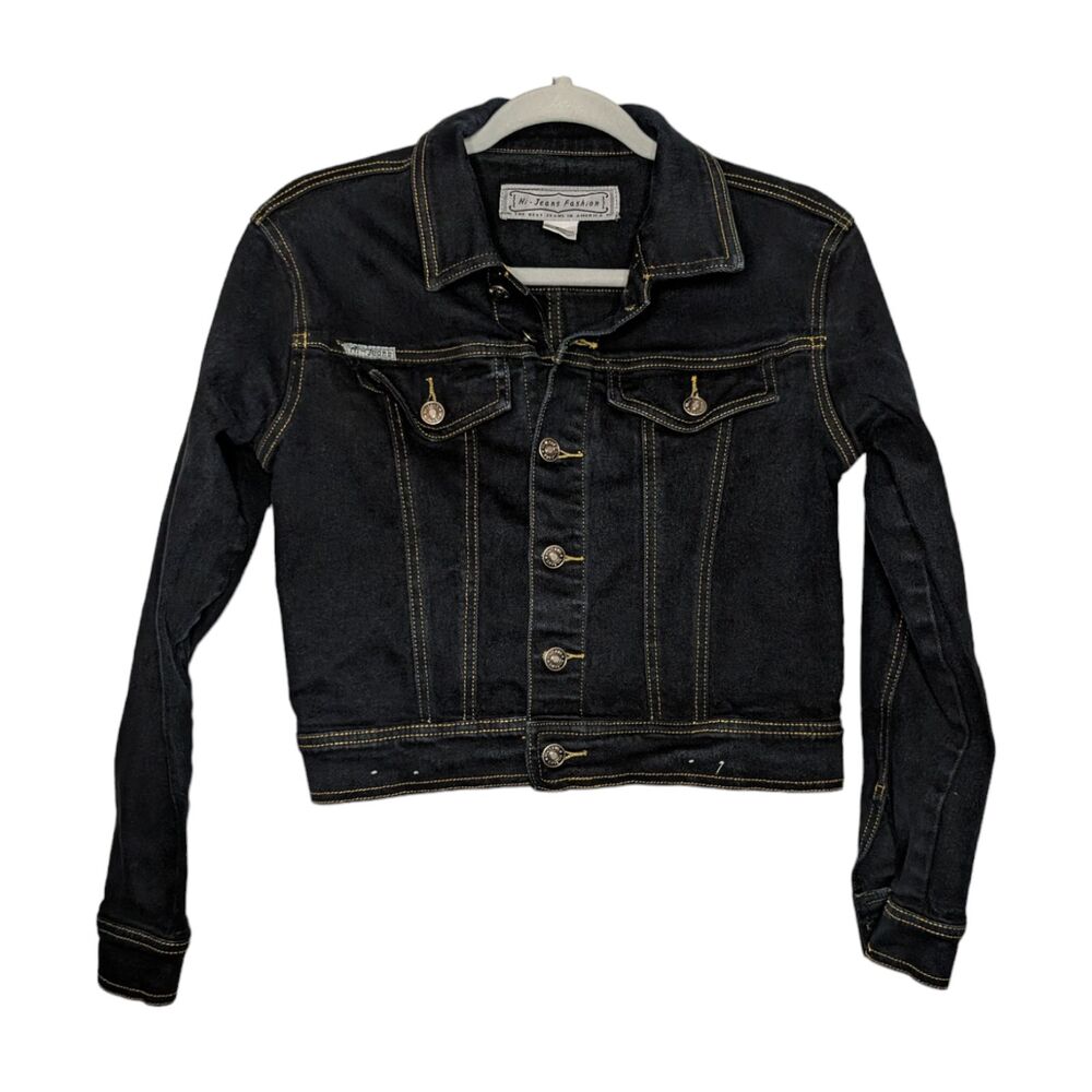 Women's Hi-Jeans Fashion Dark Blue Denim Cropped Jacket, Size Small